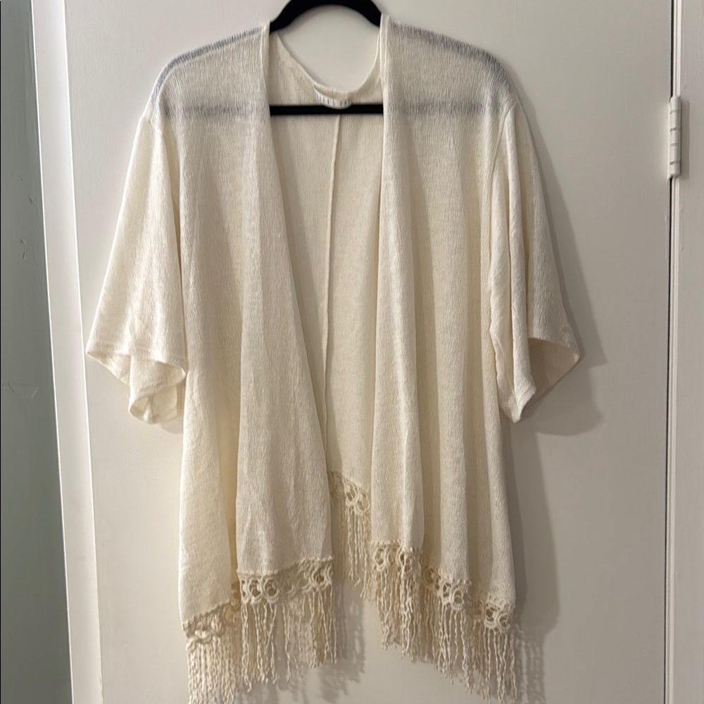 Potter's Pot Cream Fringe Accent Cardigan